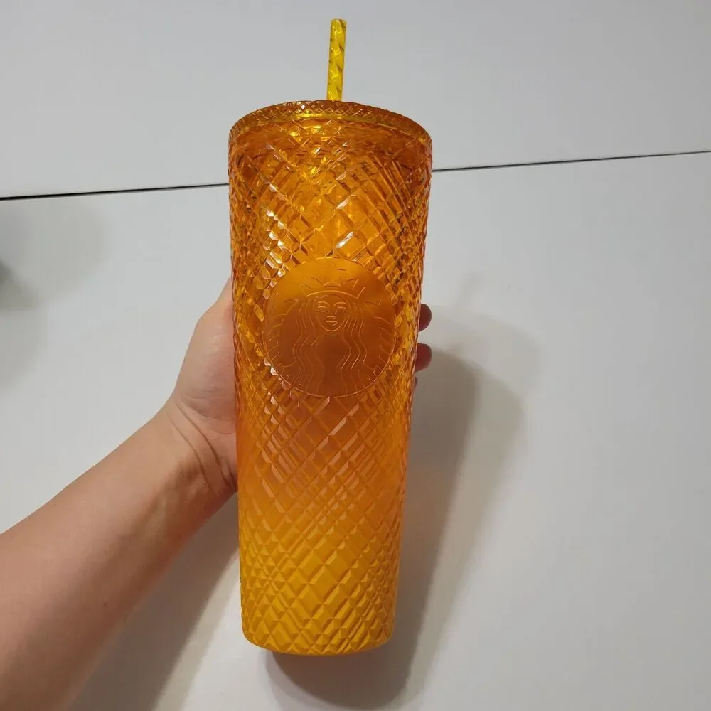 Starbucks Studded Tumbler 2022 Dining‎ Orange Disco Grid Prism Venti 24 oz Cup